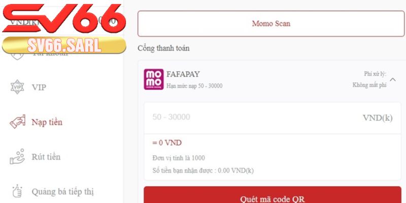 Thủ tục nạp tiền SV66 bằng ví điện tử
